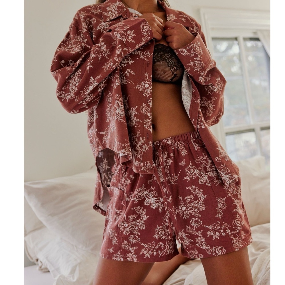 Free People Floral Pajama Set in Rust and White